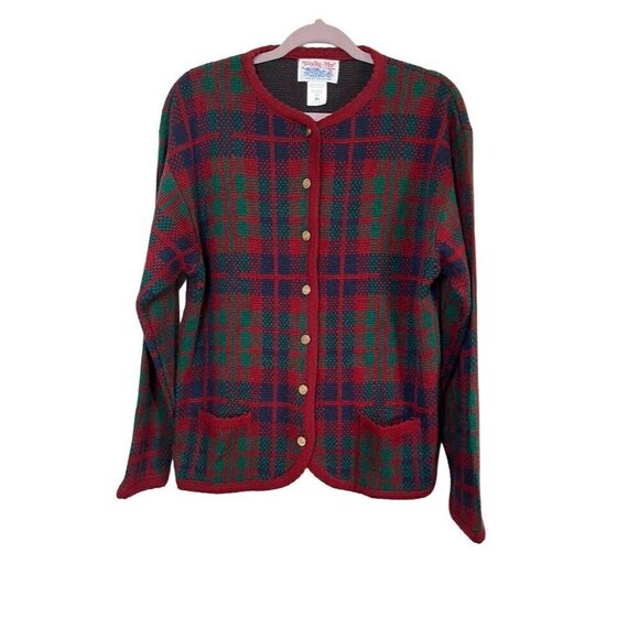 Tally Ho Sweater Women XL Red Plaid Granny Holiday Festive 80s Vtg Regal Grandpa - Picture 1 of 14